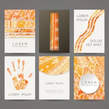 Set of vector design templates. Brochures in random colorful style. Zentangle Illustrazione stock
