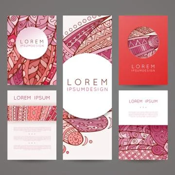 Set of vector design templates. Brochures in random colorful style. Zentangle Illustrazione stock