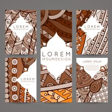 Set of vector design templates. Brochures in random colorful style. Zentangle Illustrazione stock
