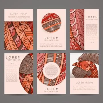 Set of vector design templates. Brochures in random colorful style. Zentangle Illustrazione stock