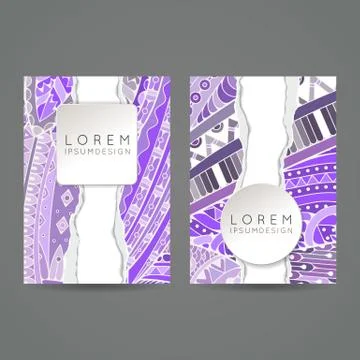 Set of vector design templates. Brochures in random colorful style. Zentangle Illustrazione stock