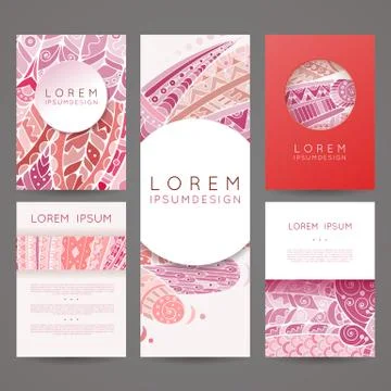 Set of vector design templates. Brochures in random colorful style. Zentangle Illustrazione stock