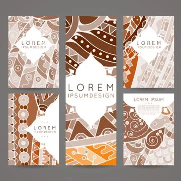 Set of vector design templates. Brochures in random colorful style. Zentangle Illustrazione stock