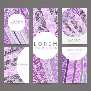 Set of vector design templates. Brochures in random colorful style. Zentangle Illustrazione stock