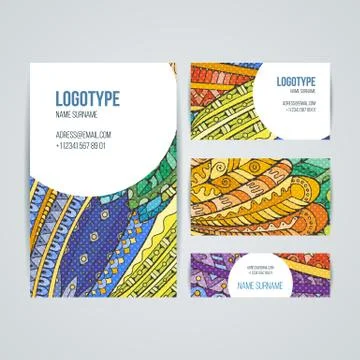 Set of vector design templates. Brochures in random colorful style. Zentangle Illustrazione stock