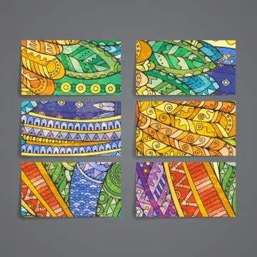 Set of vector design templates. Brochures in random colorful style. Zentangle Illustrazione stock