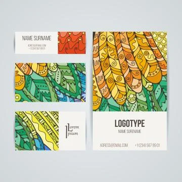 Set of vector design templates. Brochures in random colorful style. Zentangle Illustrazione stock