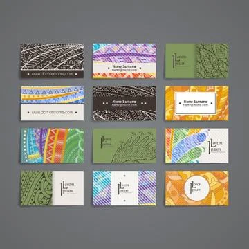 Set of vector design templates. Brochures in random colorful style. Zentangle Illustrazione stock