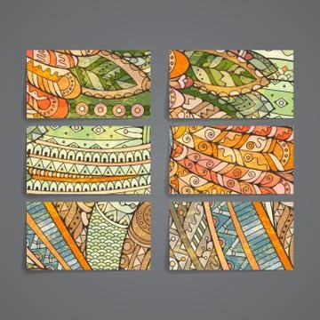 Set of vector design templates. Brochures in random colorful style. Zentangle Illustrazione stock