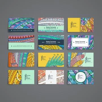 Set of vector design templates. Brochures in random colorful style. Zentangle Illustrazione stock