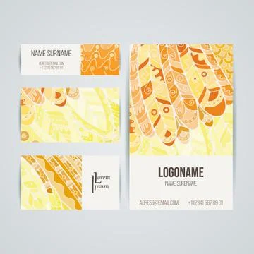 Set of vector design templates. Brochures in random colorful style. Zentangle Stock Illustration