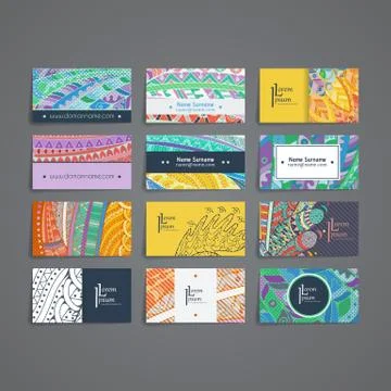Set of vector design templates. Brochures in random colorful style. Zentangle Stock Illustration