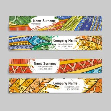 Set of vector design templates. Brochures in random colorful style. Zentangle Stock Illustration