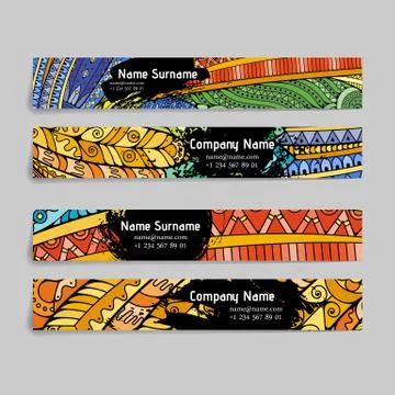 Set of vector design templates. Brochures in random colorful style. Zentangle Stock Illustration