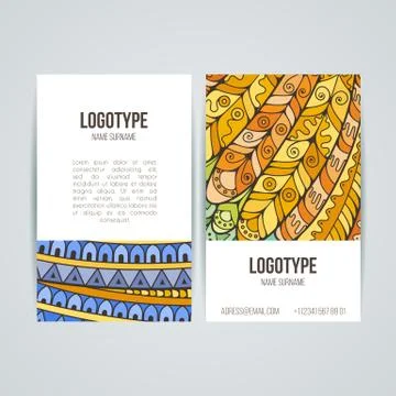 Set of vector design templates. Brochures in random colorful style. Zentangle Stock Illustration