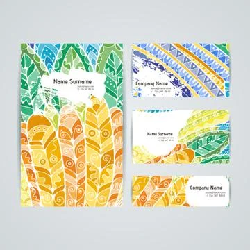 Set of vector design templates. Brochures in random colorful style. Zentangle Stock Illustration