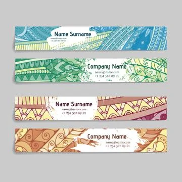 Set of vector design templates. Brochures in random colorful style. Zentangle Illustrazione stock