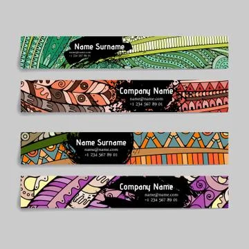Set of vector design templates. Brochures in random colorful style. Zentangle Illustrazione stock