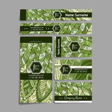 Set of vector design templates. Brochures in random colorful style. Zentangle Stock Illustration