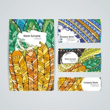 Set of vector design templates. Brochures in random colorful style. Zentangle Illustrazione stock