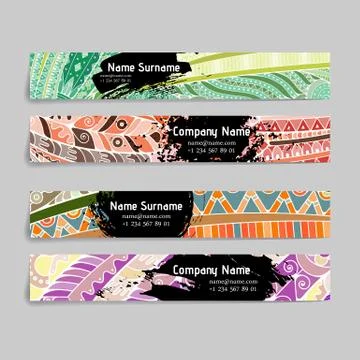 Set of vector design templates. Brochures in random colorful style. Zentangle Stock Illustration