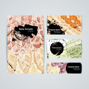 Set of vector design templates. Brochures in random colorful style. Zentangle Illustrazione stock