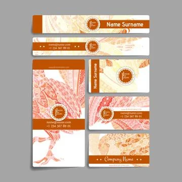 Set of vector design templates. Brochures in random colorful style. Zentangle Stock Illustration
