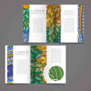 Set of vector design templates. Brochures in random colorful style. Zentangle Stock Illustration
