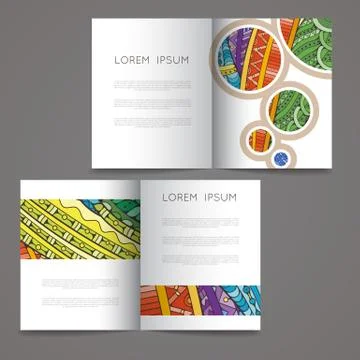 Set of vector design templates. Brochures in random colorful style. Zentangle Illustrazione stock