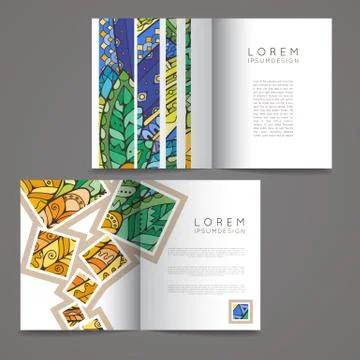 Set of vector design templates. Brochures in random colorful style. Zentangle Stock Illustration