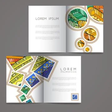 Set of vector design templates. Brochures in random colorful style. Zentangle Stock Illustration