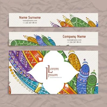 Set of vector design templates. Brochures in random colorful style. Zentangle Illustrazione stock