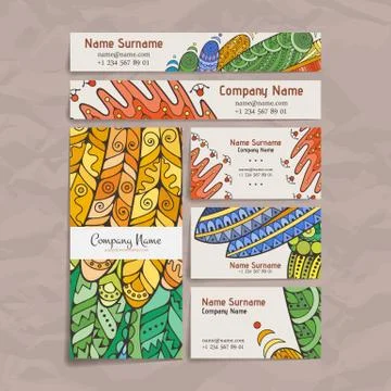 Set of vector design templates. Brochures in random colorful style. Zentangle Illustrazione stock