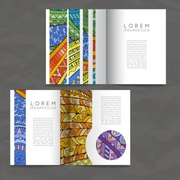 Set of vector design templates. Brochures in random colorful style. Zentangle Illustrazione stock