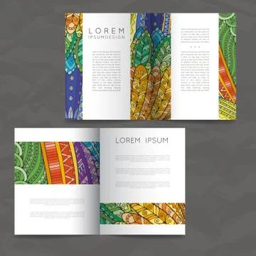Set of vector design templates. Brochures in random colorful style. Zentangle Stock Illustration