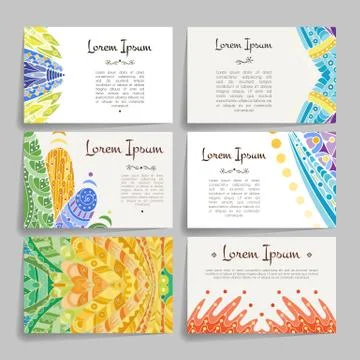 Set of vector design templates. Brochures in random colorful style. Zentangle Illustrazione stock