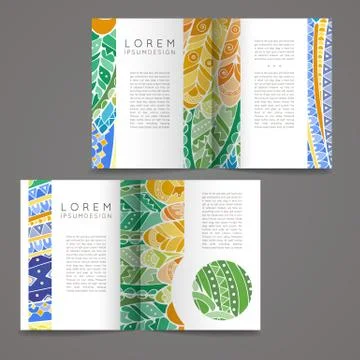 Set of vector design templates. Brochures in random colorful style. Zentangle Illustrazione stock