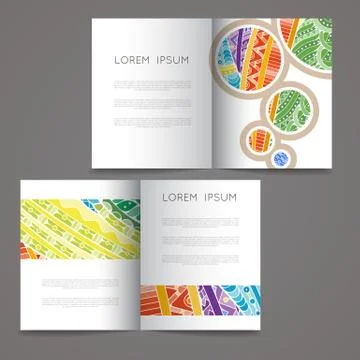 Set of vector design templates. Brochures in random colorful style. Zentangle Stock Illustration