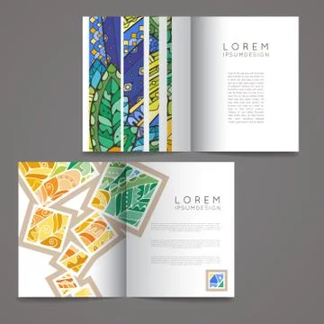 Set of vector design templates. Brochures in random colorful style. Zentangle Stock Illustration