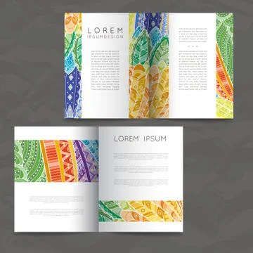 Set of vector design templates. Brochures in random colorful style. Zentangle Stock Illustration
