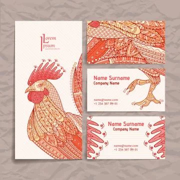 Set of vector design templates. Brochures in random colorful style. Zentangle Stock Illustration
