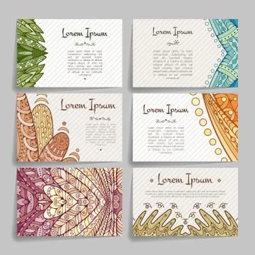 Set of vector design templates. Brochures in random colorful style. Zentangle Illustrazione stock