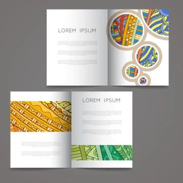 Set of vector design templates. Brochures in random colorful style. Zentangle Stock Illustration