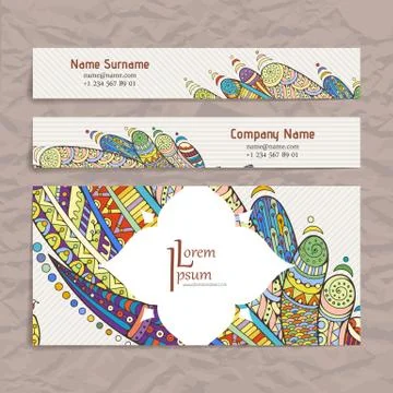 Set of vector design templates. Brochures in random colorful style. Zentangle Illustrazione stock