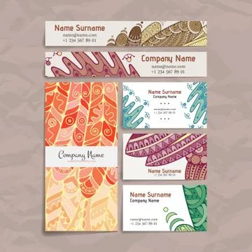 Set of vector design templates. Brochures in random colorful style. Zentangle Illustrazione stock