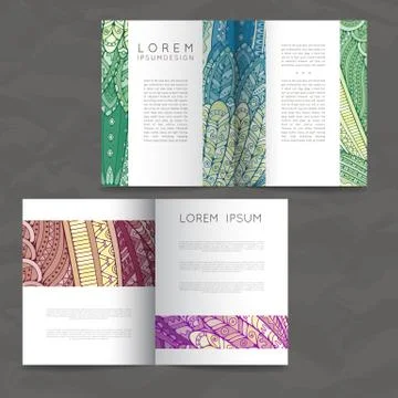 Set of vector design templates. Brochures in random colorful style. Zentangle Illustrazione stock