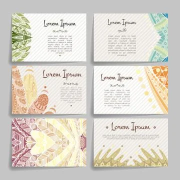 Set of vector design templates. Brochures in random colorful style. Zentangle Illustrazione stock