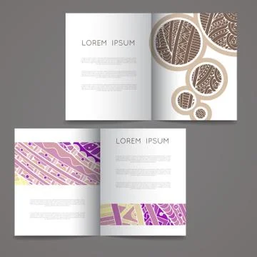 Set of vector design templates. Brochures in random colorful style. Zentangle Illustrazione stock