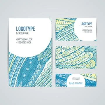 Set of vector design templates. Brochures in random colorful style. Zentangle Illustrazione stock