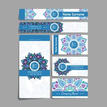 Set of vector design templates. Brochures in random colorful style. Zentangle Stock Illustration